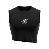Casual Women Cap Sleeve Crop Top With Star Embroidery