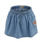 Kids Denim Skirt With Elastic Waist And Embroidered Pocket