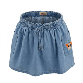 Kids Denim Skirt With Elastic Waist And Embroidered Pocket
