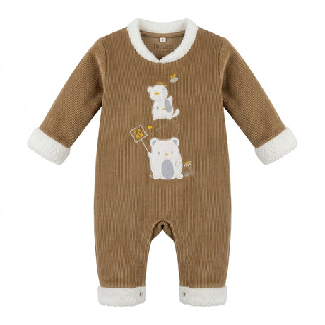 Two Girls Baby Ribbed Plush Trim Romper Cinnamon