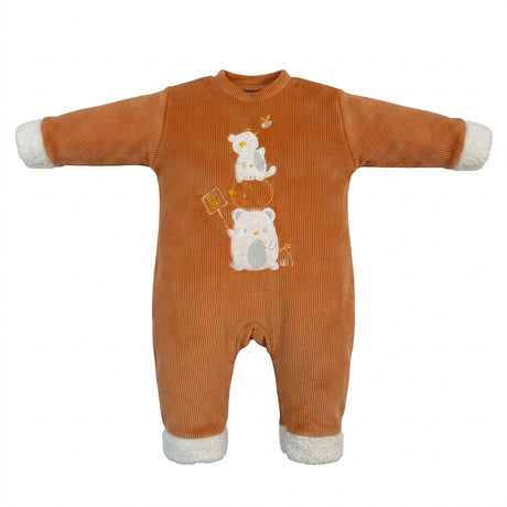 Two Girls Baby Ribbed Plush Trim Romper Cinnamon