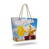 Aqua Fun Beach Print Rope Handle Tote Bag