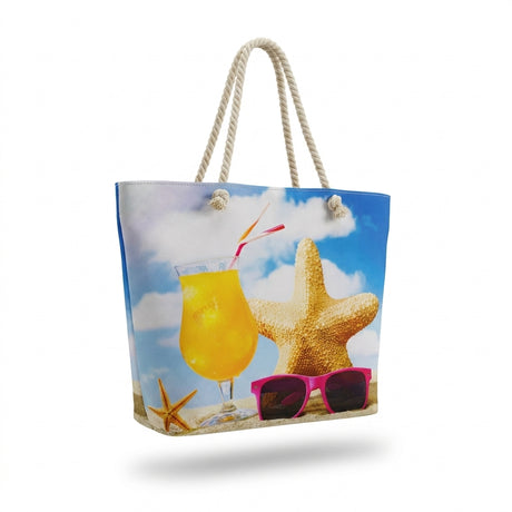 Aqua Fun Beach Print Rope Handle Tote Bag