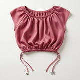Casual Rose Ruched Crop Top With Side Tie