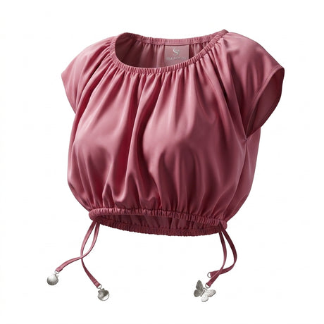 Casual Rose Ruched Crop Top With Side Tie