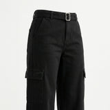 Belted Cargo Pants With A High Rise Waist
