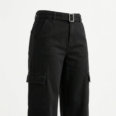 Belted Cargo Pants With A High Rise Waist