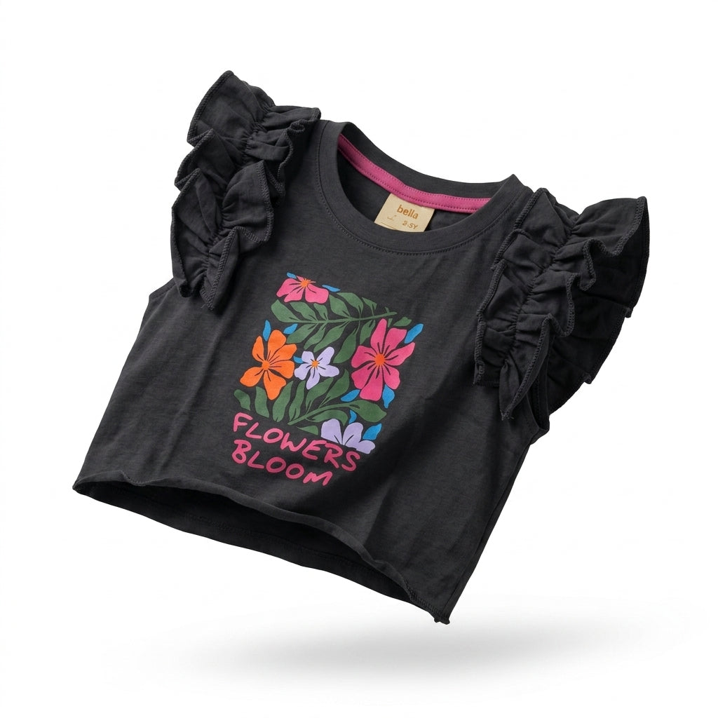 Girls Flowers Bloom Top And Floral Shorts Set