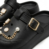 Girls Pearl And Chain Charm Clog Sandals With Buckle Strap