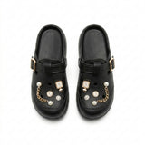 Girls Pearl And Chain Charm Clog Sandals With Buckle Strap