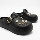 Girls Pearl And Chain Charm Clog Sandals With Buckle Strap