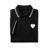 Casual Contrast Trim Short Sleeve Polo Top With Heart