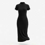 Casual Ribbed Mock Neck Short Sleeve Maxi Dress