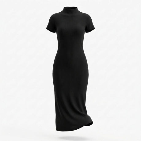 Casual Ribbed Mock Neck Short Sleeve Maxi Dress
