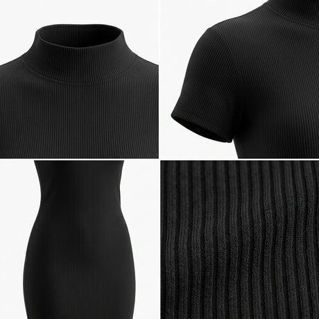Casual Ribbed Mock Neck Short Sleeve Maxi Dress