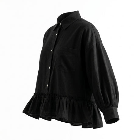 Girls Ruffle Hem Button Front Shirt