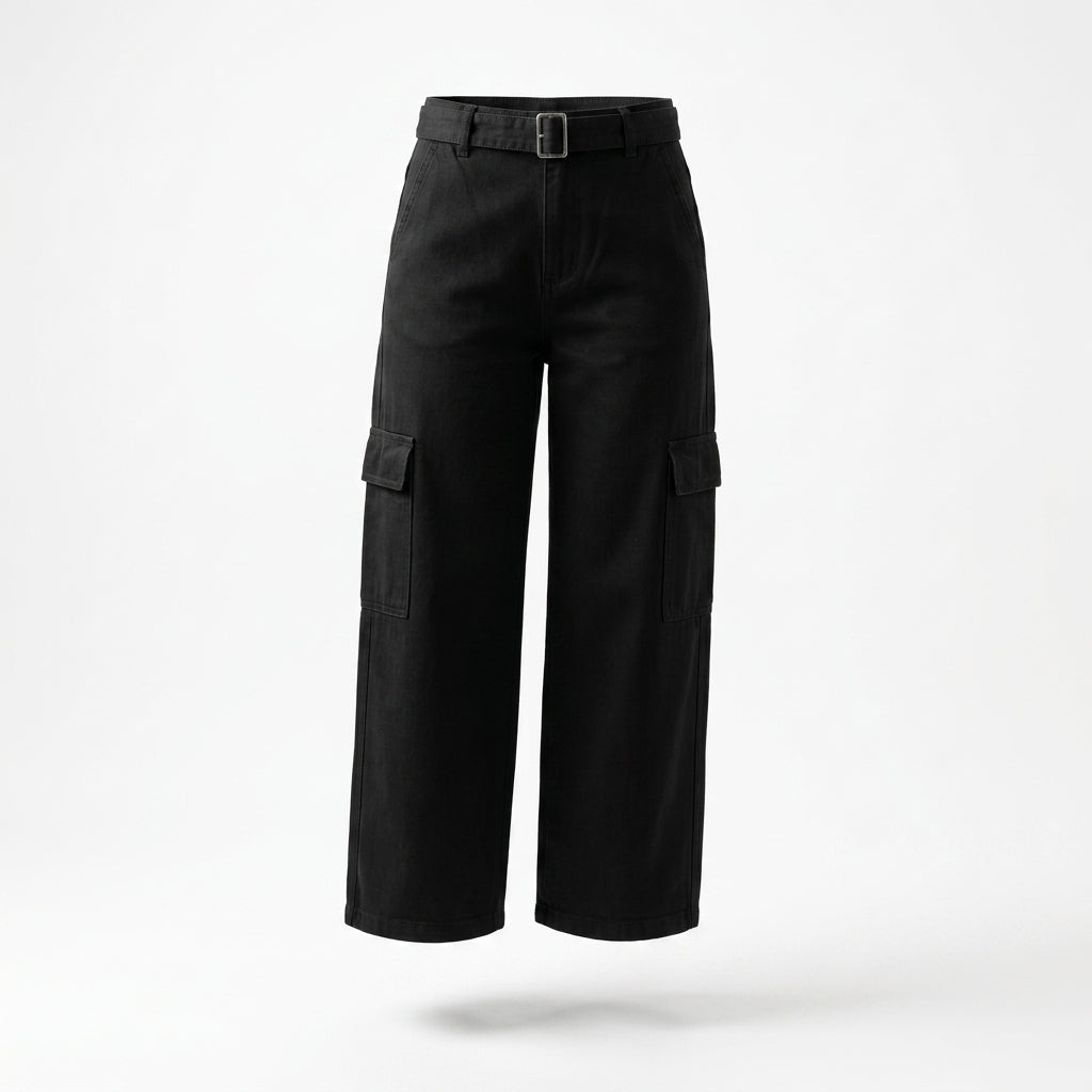 Belted Cargo Pants With A High Rise Waist