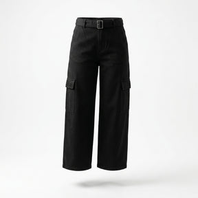 Belted Cargo Pants With A High Rise Waist
