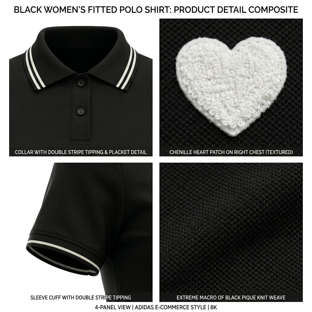 Casual Contrast Trim Short Sleeve Polo Top With Heart