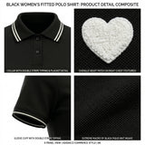 Casual Contrast Trim Short Sleeve Polo Top With Heart