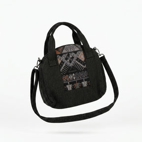 Textured Handbag With Ethnic Woven Front Panel