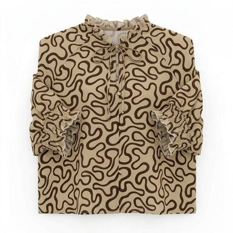 Abstract Print Blouse With Tie Neck