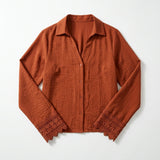 Girls Button Front Lace Cuff Blouse