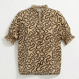 Abstract Print Blouse With Tie Neck