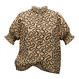 Abstract Print Blouse With Tie Neck
