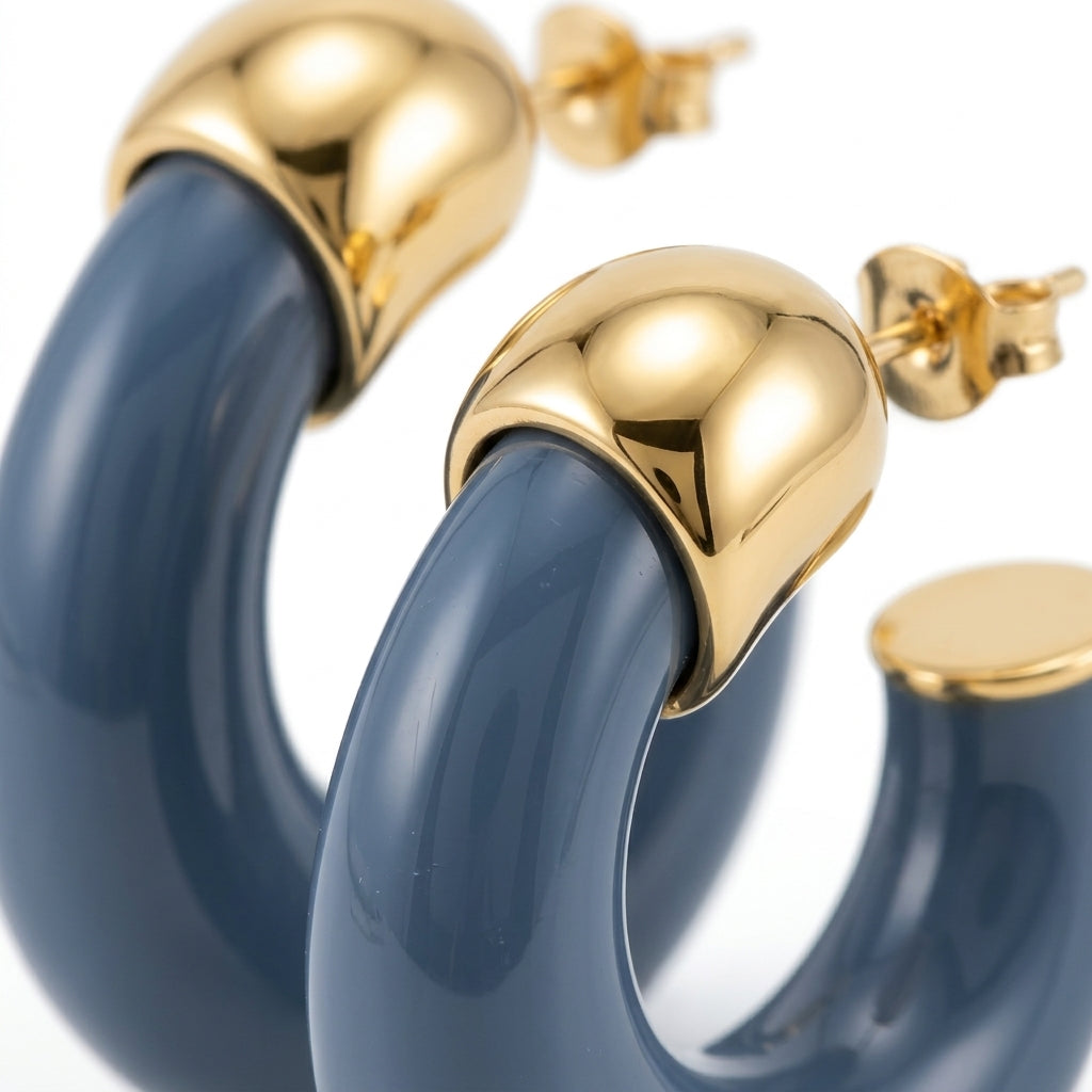 Women Resin Hoop Earrings With Tone