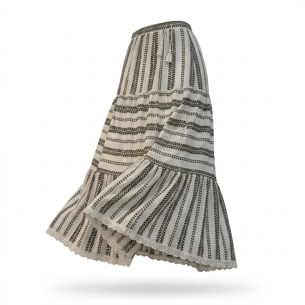 Women Patterned Tiered Midi Skirt