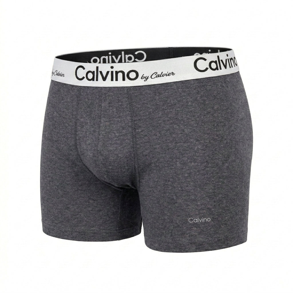 Men Charcoal Melange Boxer Briefs With Logo Waistband