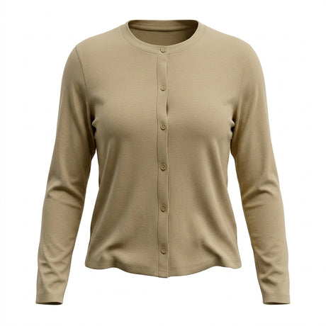 Long Sleeve Cardigan Top With Rou Neckline