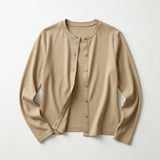 Long Sleeve Cardigan Top With Rou Neckline