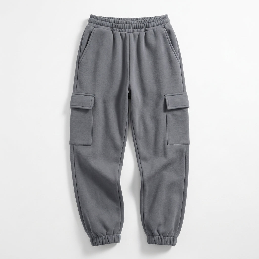 Fleece Cargo Jogger Pants With Elastic Waist