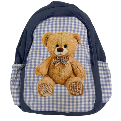 Gingham Kids Backpack With Plush Teddy Bear Applique