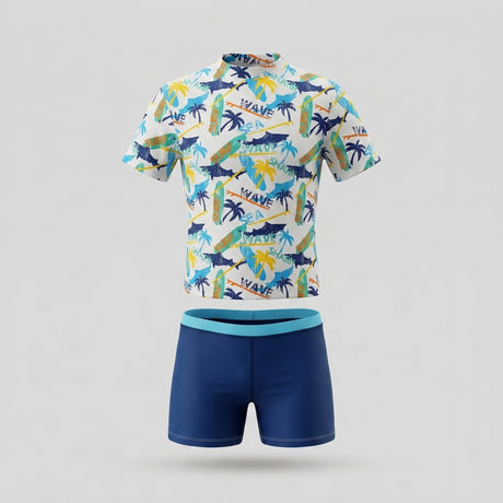 Boys Tropical Surf Print Short Sleeve Swim Set