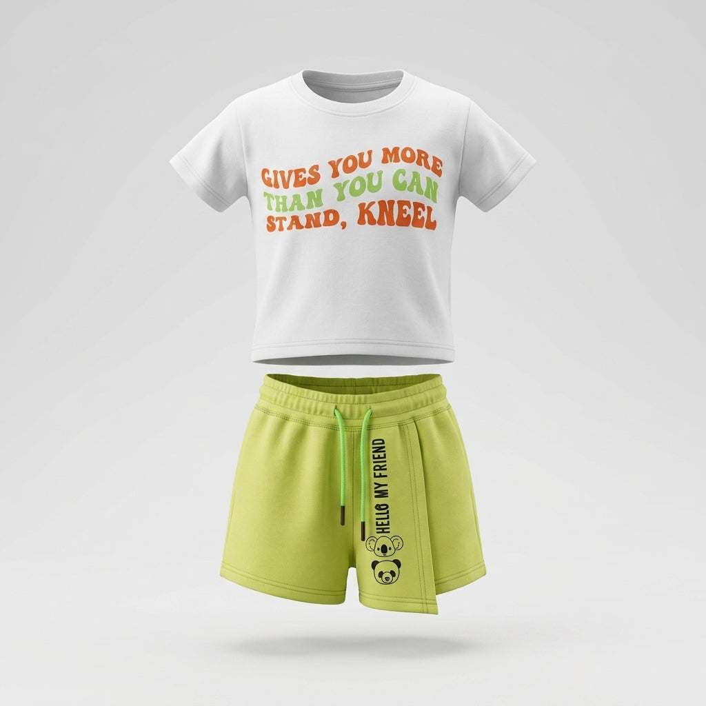 Kids Slogan T Shirt And Skort Set