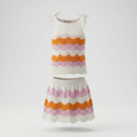 Girls Crochet Knit Chevron Top And Skirt Set
