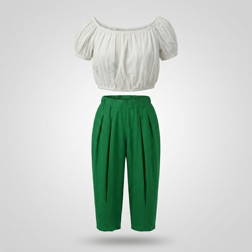 Kids Puff Sleeve Top And Wide Leg Trousers Set