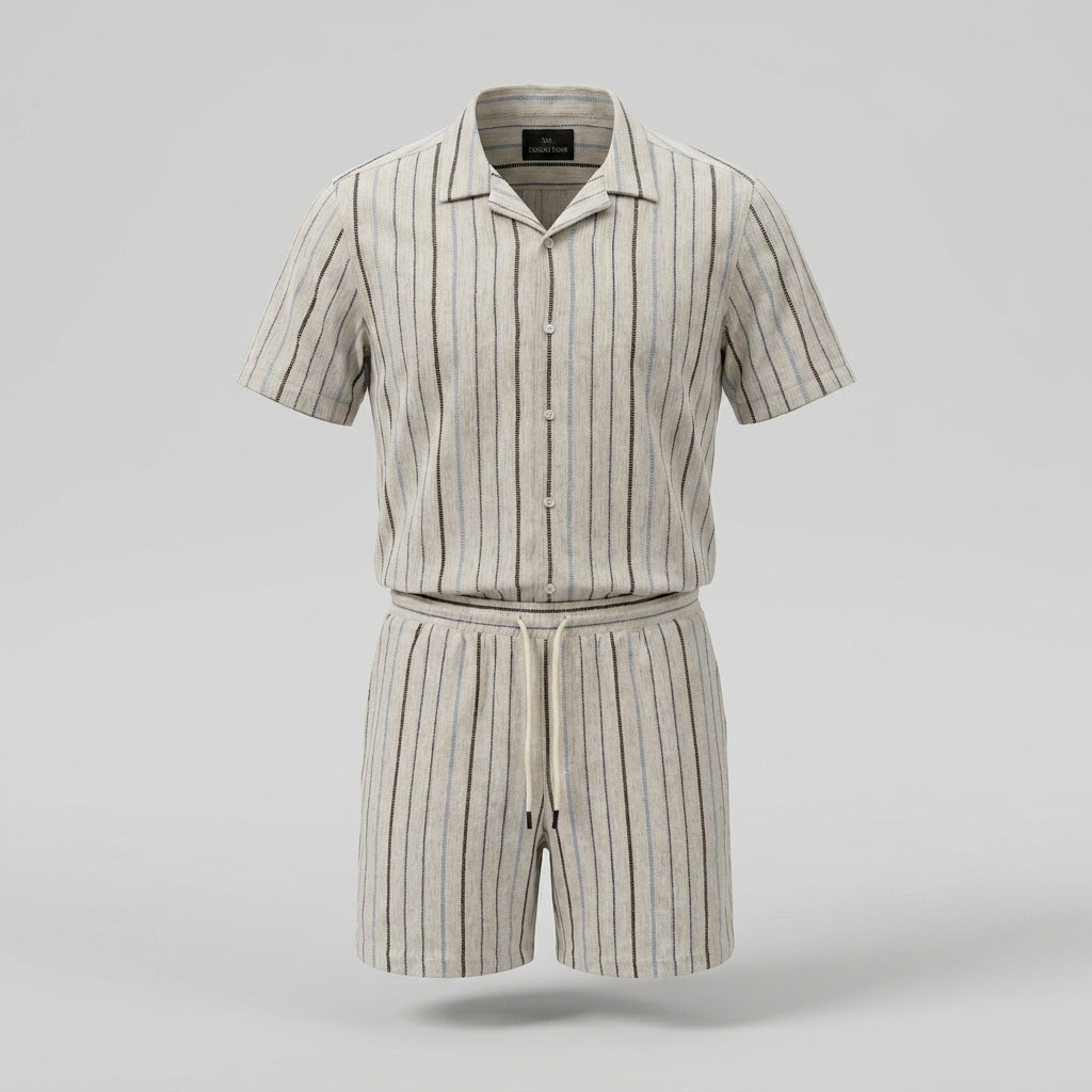 Men Stripe Shirt And Shorts Set