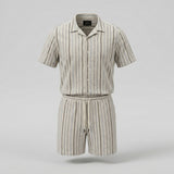 Men Stripe Shirt And Shorts Set