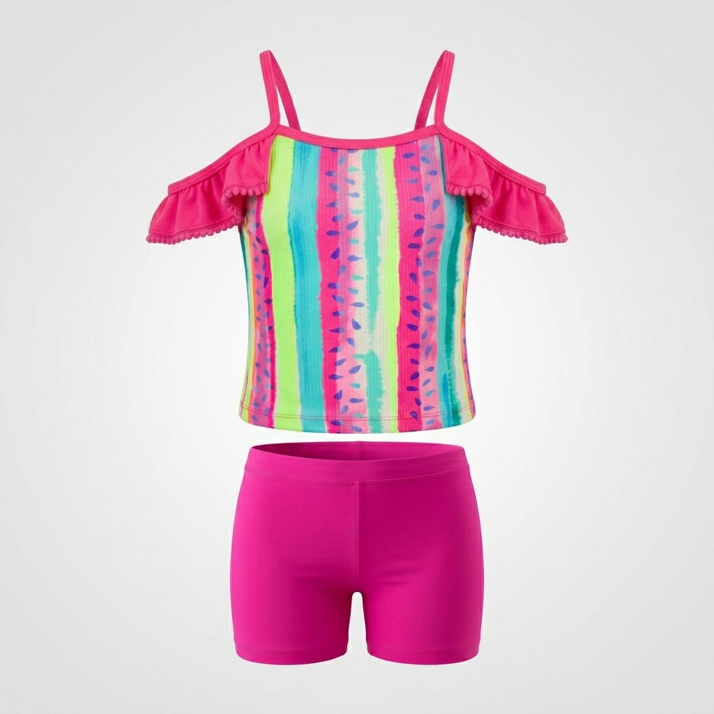 Girls Ruffle Trim Printed Swim Set