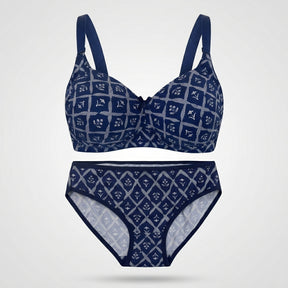 Women Geometric Print Wire Free Lightly Padded Bra And Brief Set