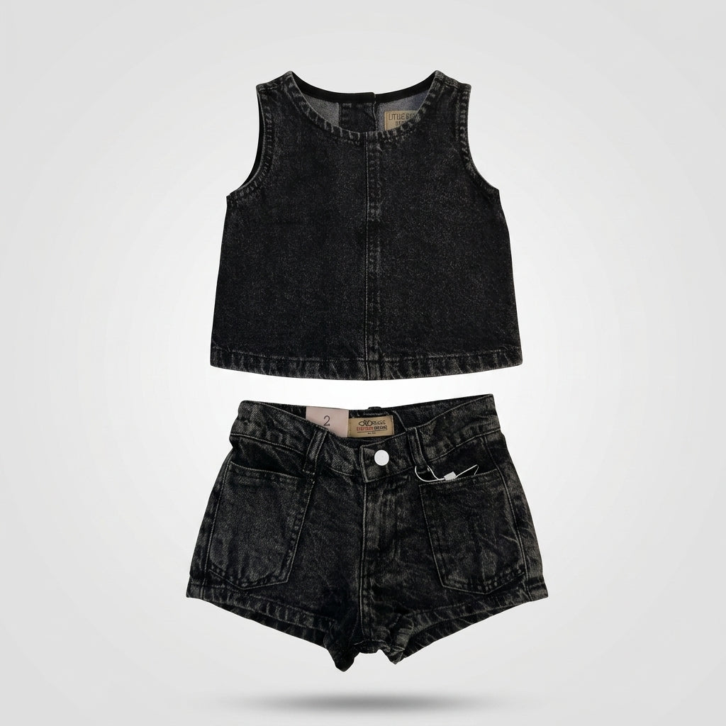 Girls 2 Piece Denim Top And Shorts Set