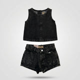 Girls 2 Piece Denim Top And Shorts Set
