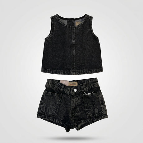 Girls 2 Piece Denim Top And Shorts Set