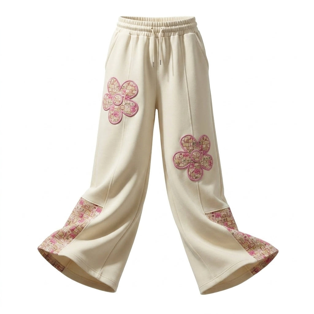 Girls Floral Patch Wide Leg Pants