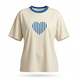 Casual Heart Print Contrast Trim Short Sleeve T Shirt