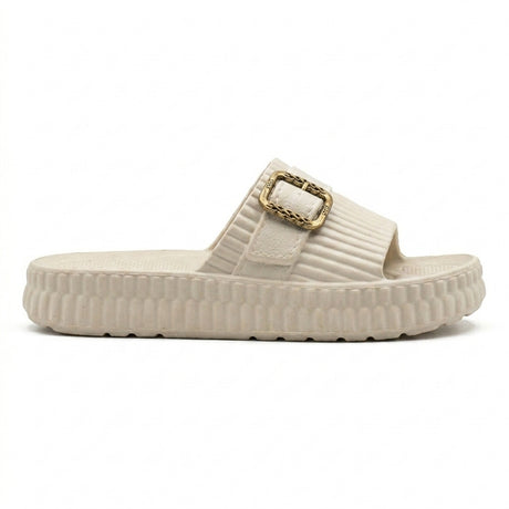 Women Ribbed Buckle Slide Slipper